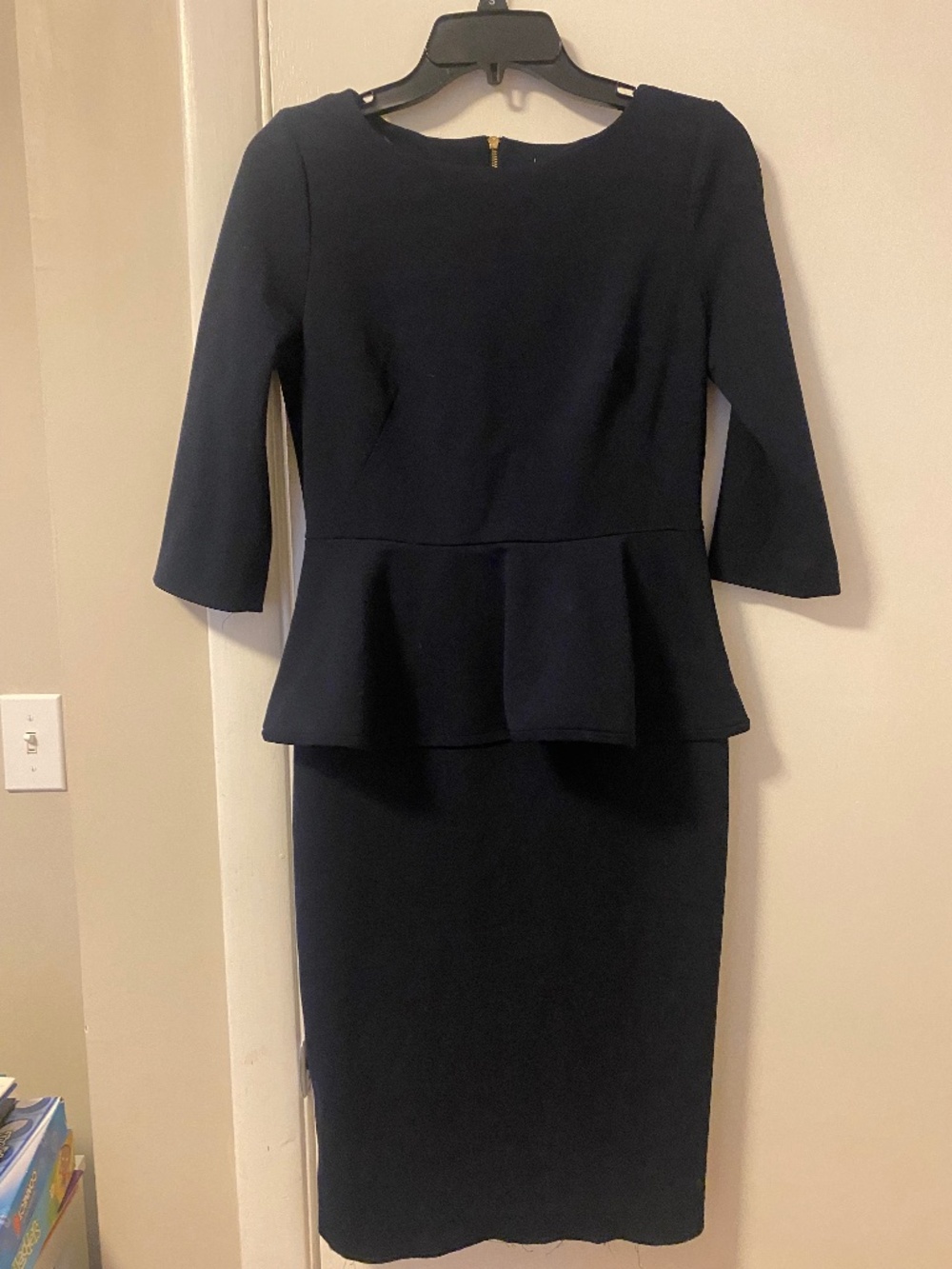 Calvin Klein navy midi dress size 6 with ruffle waist detail